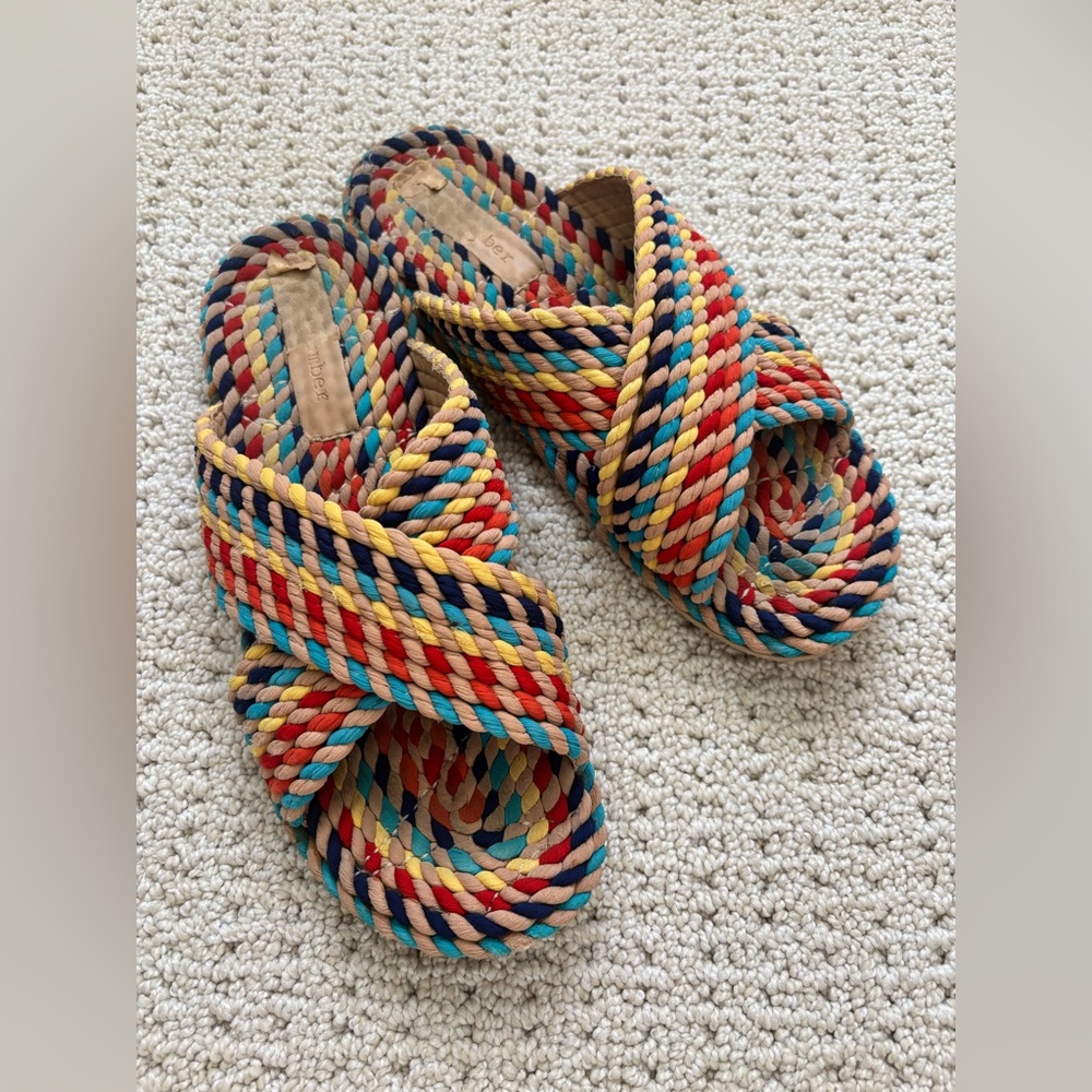 Salt+Umber Braided Rope Slide Sandals - Multi - Sz 9